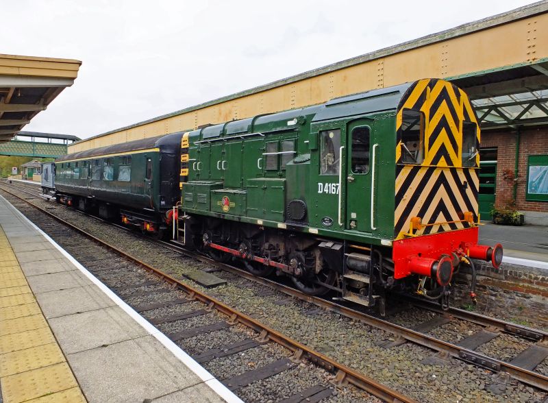 LMS brake van 731411, FK 13436 and class 08 D4167. High time we finished repainting the wasp stripes.brPhotographer Philip WagstaffbrDate taken 17102015