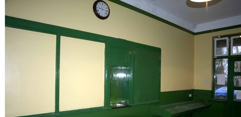 The repainted booking hall