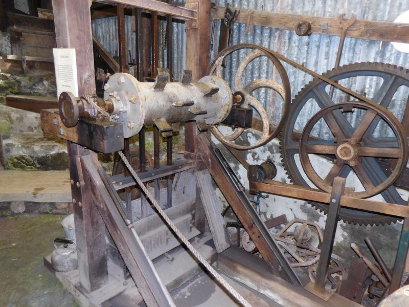 Scaled down replica Cornish stamps for crushing ore powered by waterwheel.brPhotographer Jon KelseybrDate taken 01092024