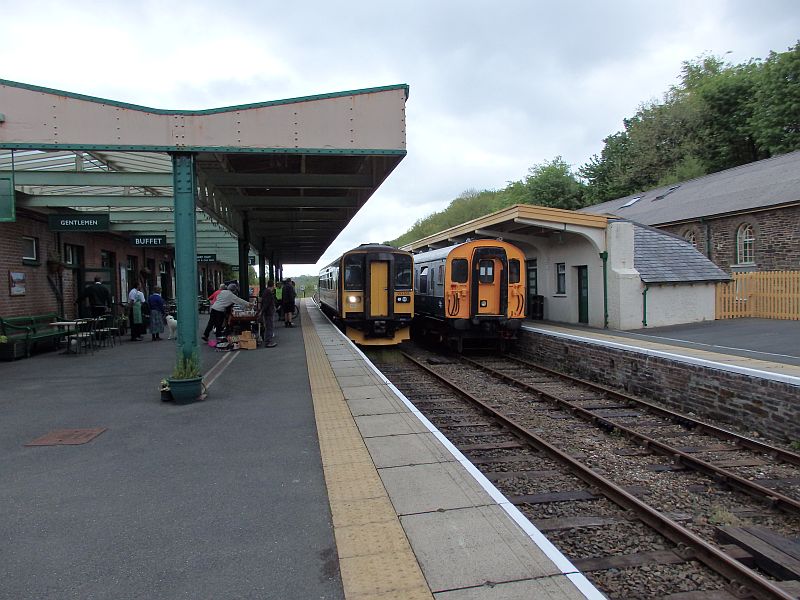 153305 at Okehampton with the 0901 service from Exeter St James Park, the first train of the 2015 Sunday Rover service.