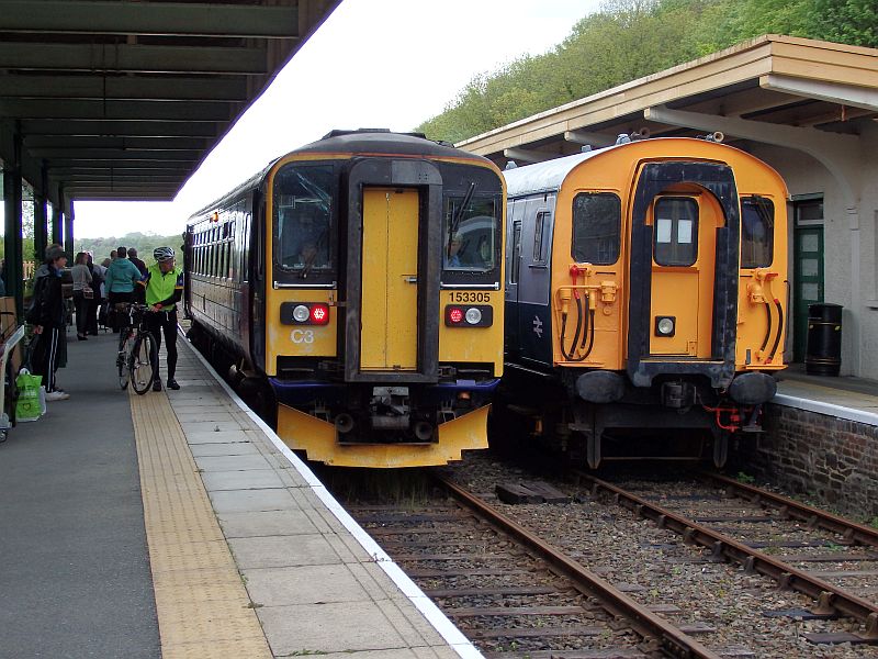 153305 at Okehampton with the 0901 service from Exeter St James Park, the first train of the 2015 Sunday Rover service.